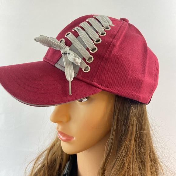 C.C Stylish Burgundy Cap with Lace-Up Detail - Picture 5 of 5